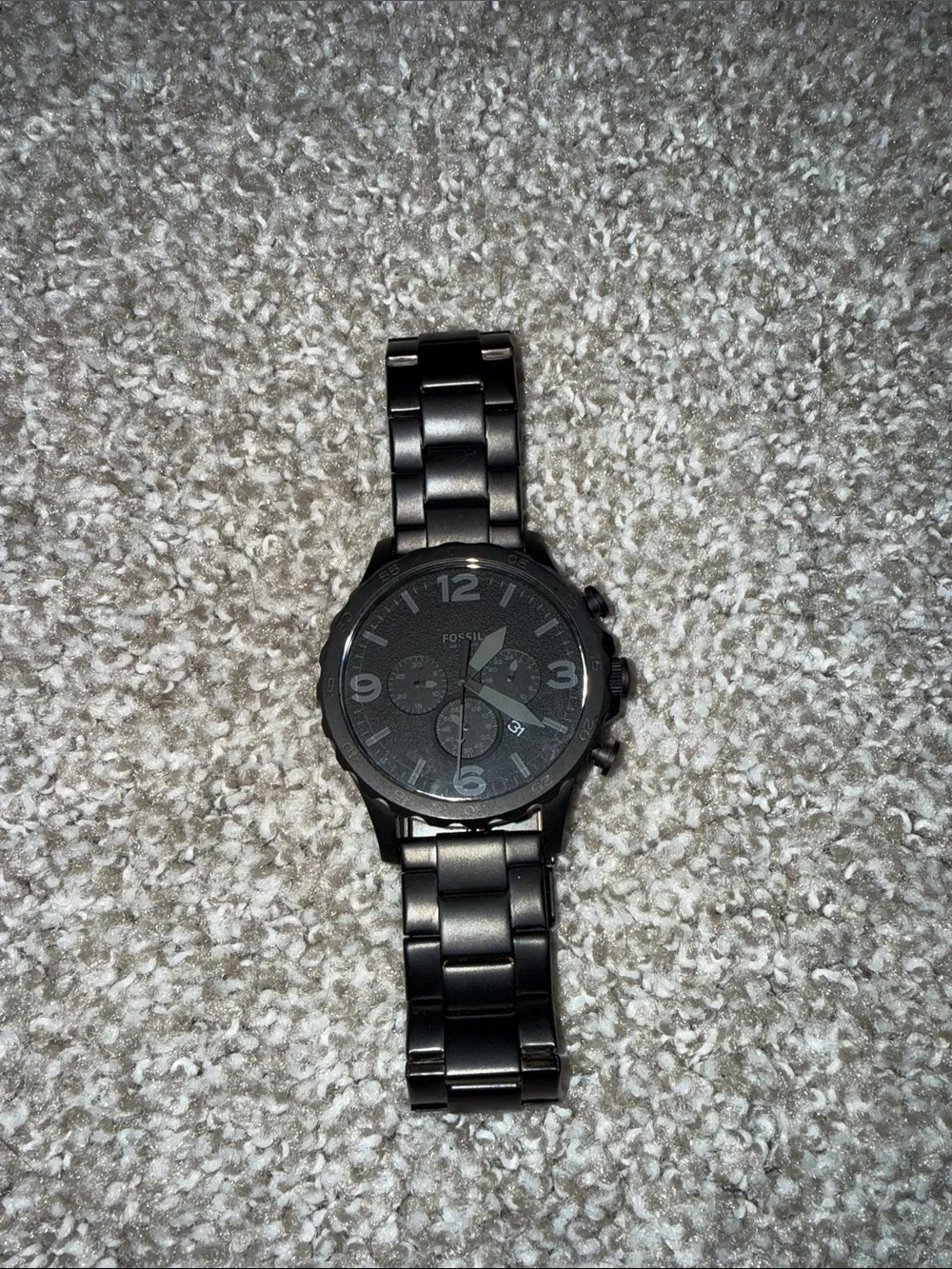 Fossil Matte Black Men's Link Bracelet Chronograph Watch